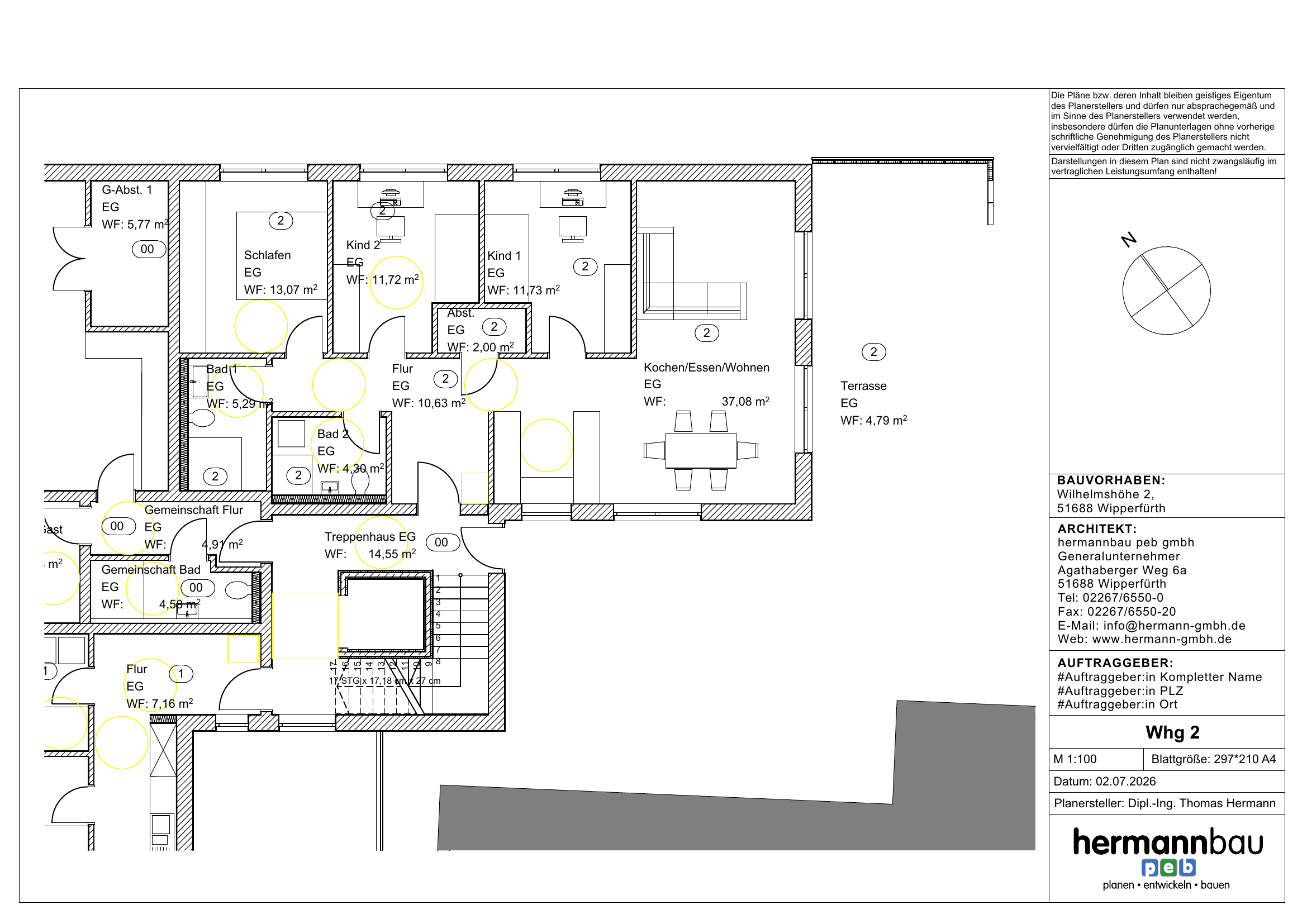 Grundriss Wohnung 2: 4-Zimmer-Familienwohnung mit Terrasse, 110,19 m² im Erdgeschoss
